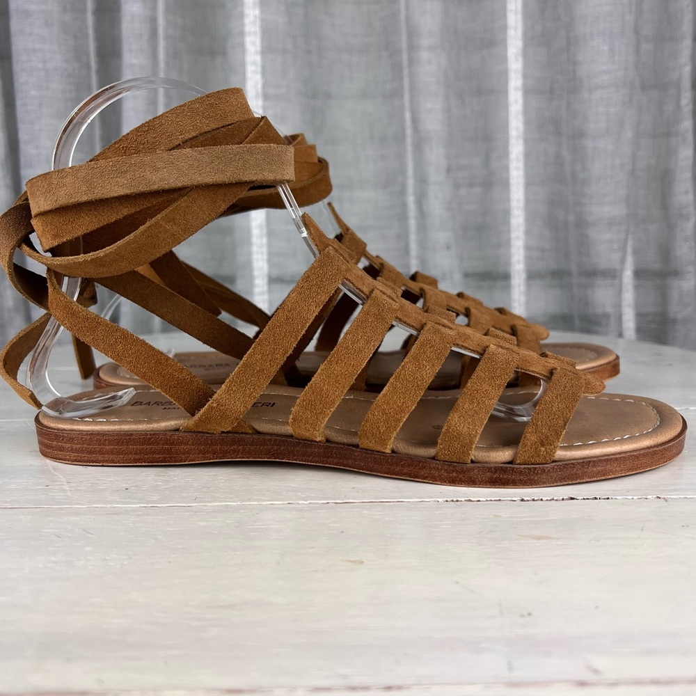 315sab Barbara Barbieri chestnut suede gladiator sandals wraparound women's 9